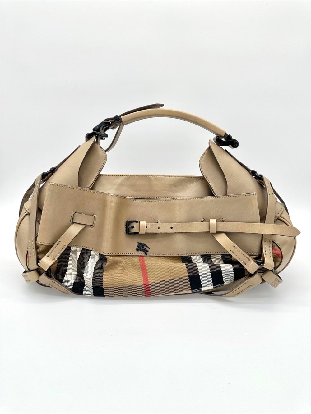 Burberry Beige House Check Bridle Leather Shoulder Bag